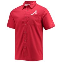 Men's Columbia PFG Crimson Alabama Tide Slack Camp Button-Up Shirt