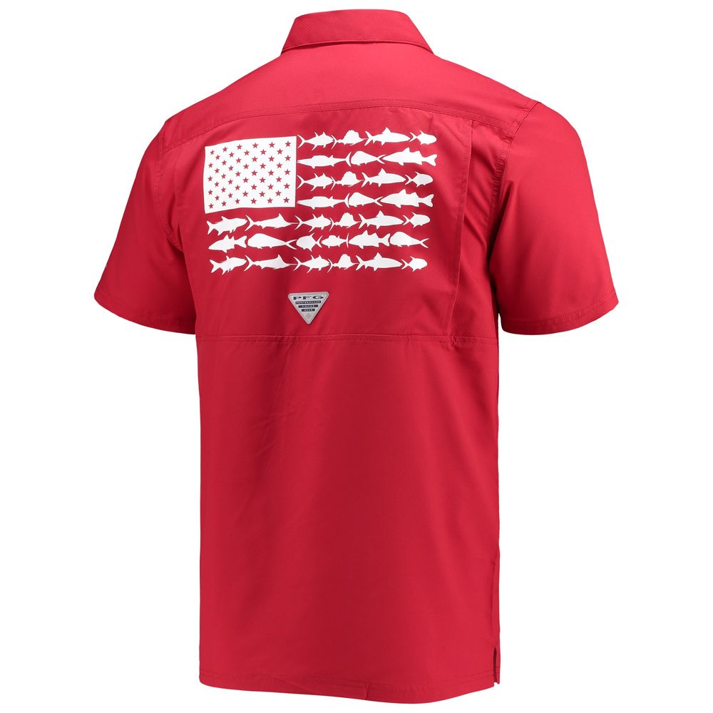 Men's Columbia PFG Crimson Alabama Tide Slack Camp Button-Up Shirt