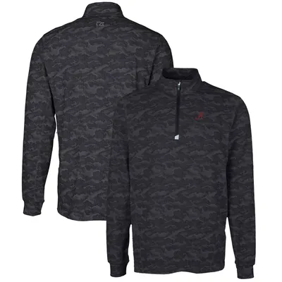 Alabama Crimson Tide Cutter & Buck Big Tall Traverse Camo Print Stretch Quarter-Zip Pullover Top - Black