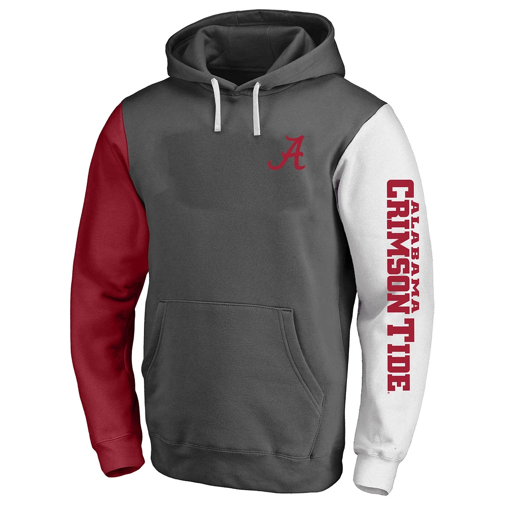 Sweat à capuche manches contrastées Fanatics Charcoal Alabama Crimson Tide Big & Tall pour hommes