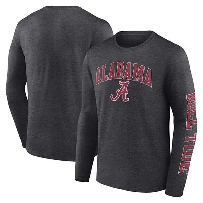 T-shirt à manches longues avec logo vieilli Alabama Crimson Tide de Fanatics Heather Charcoal pour homme