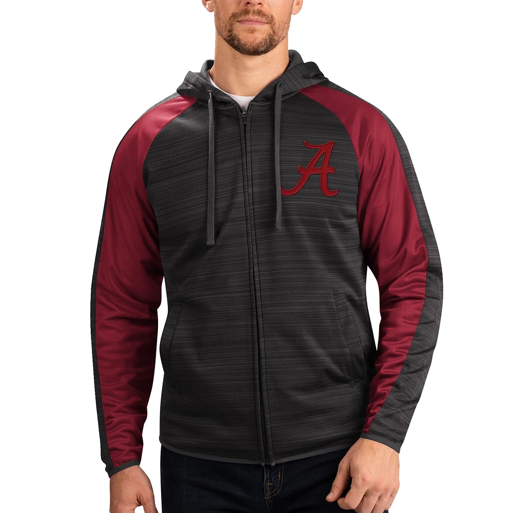 G-III Sports by Carl Banks pour homme Noir Alabama Crimson Tide Neutral Zone Raglan Full-Zip Track Jacket Hoodie