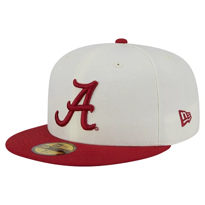 Men's New Era Cream Alabama Crimson Tide Chrome 59FIFTY Fitted Hat