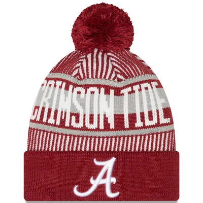 Alabama Crimson Tide New Era Logo Striped Cuff Knit Hat with Pom - Crimson