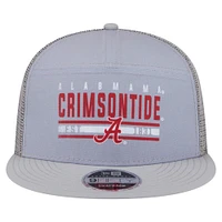 Men's New Era Gray Alabama Crimson Tide Split Panel 9FIFTY Snapback Trucker Hat