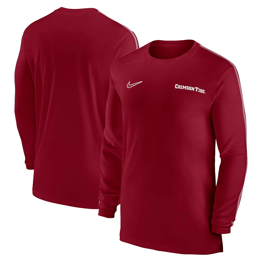 T-shirt à manches longues Nike Crimson Alabama Tide 2024 Sideline Coach UV Performance pour homme