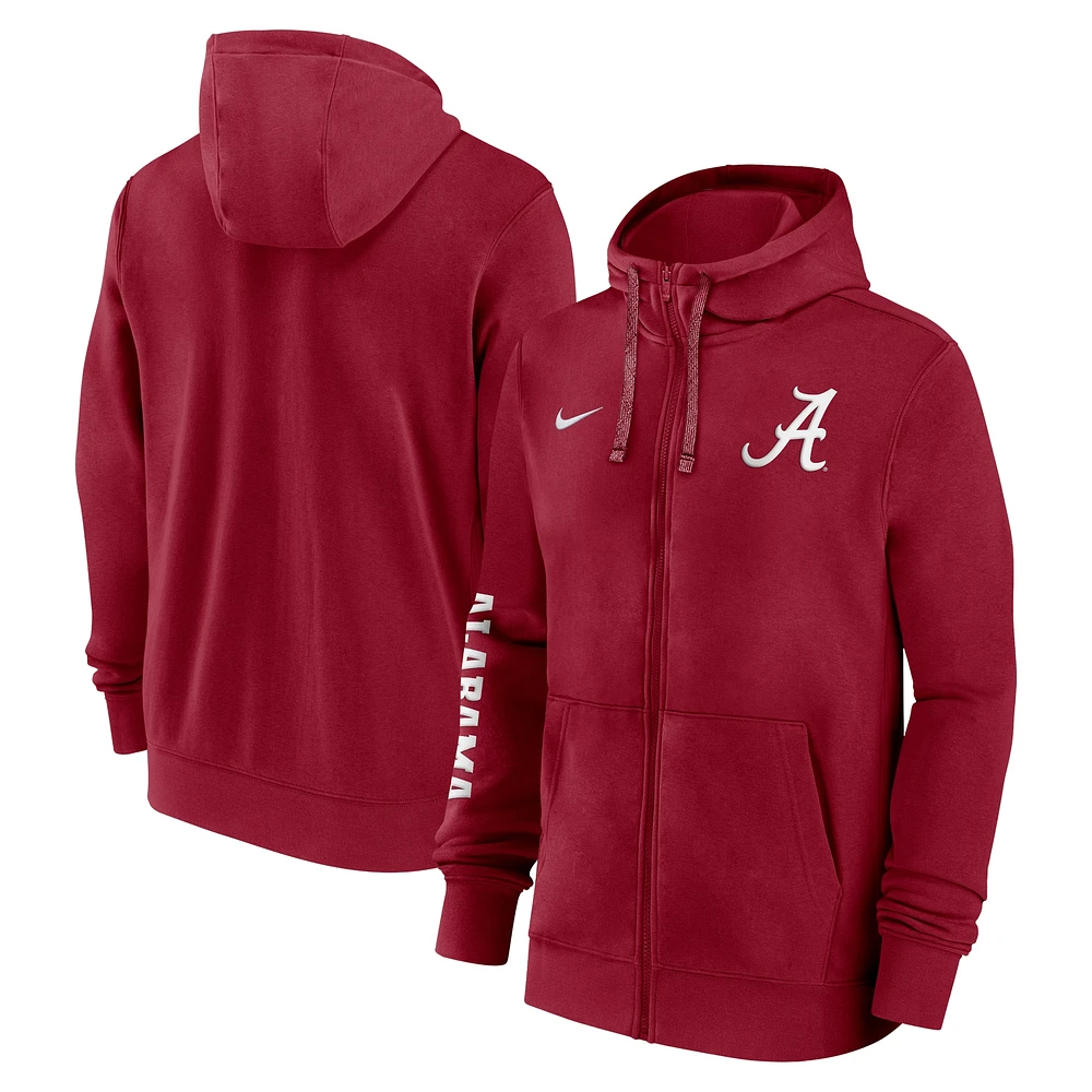 Sweat à capuche entièrement zippé Nike Crimson Alabama Tide 2024 Sideline pour homme