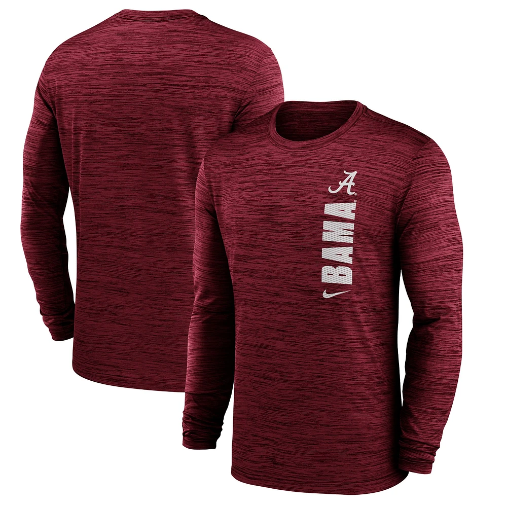 T-shirt à manches longues Nike Crimson Alabama Tide 2024 Sideline Velocity Performance pour homme