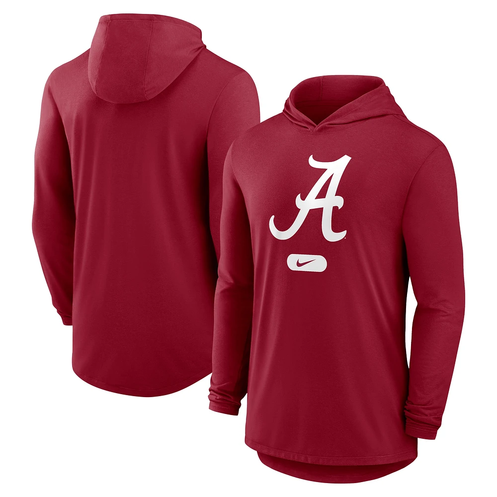 T-shirt à capuche léger manches longues et logo Nike Crimson Alabama Tide pour homme