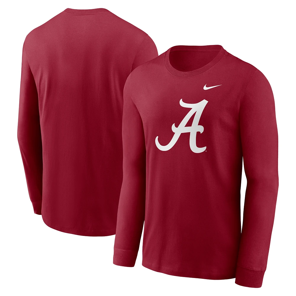 T-shirt à manches longues avec logo principal Nike Crimson Alabama Tide pour homme