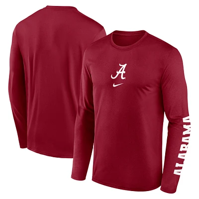T-shirt Nike Crimson Alabama Tide Primetime Center Lockup pour homme, manches longues, légende de la performance