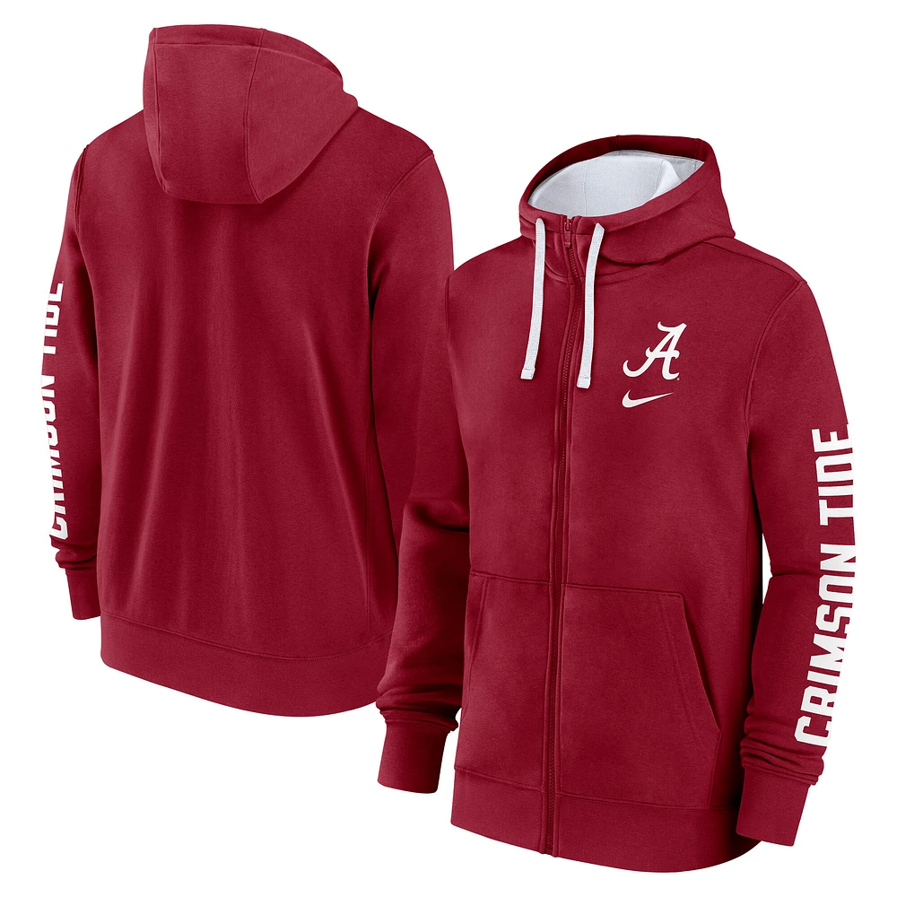 Sweat à capuche entièrement zippé Nike Crimson Alabama Tide Primetime Primary Mascot pour homme