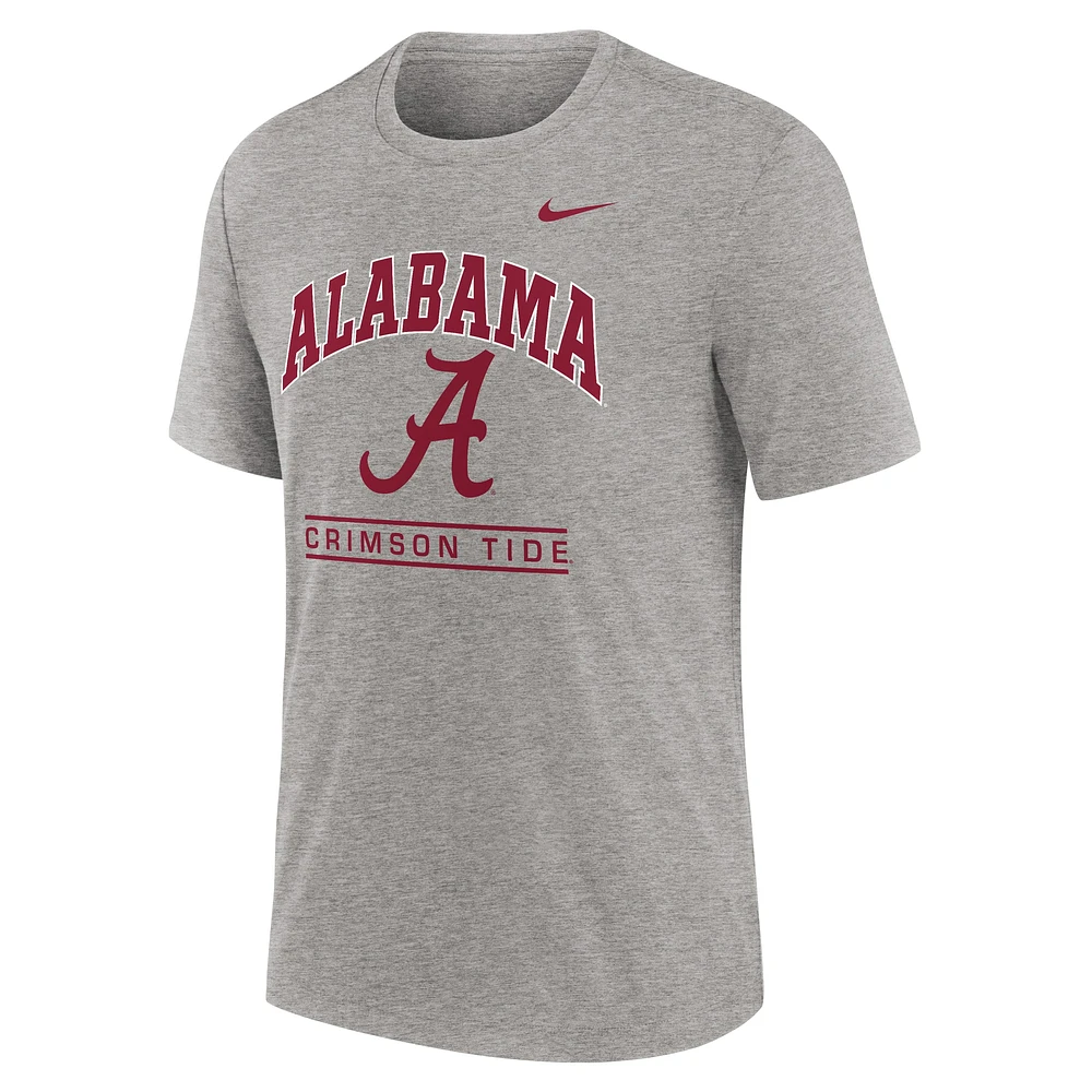 Men's Nike Heather Gray Alabama Crimson Tide Arch Over Logo Tri-Blend T-Shirt