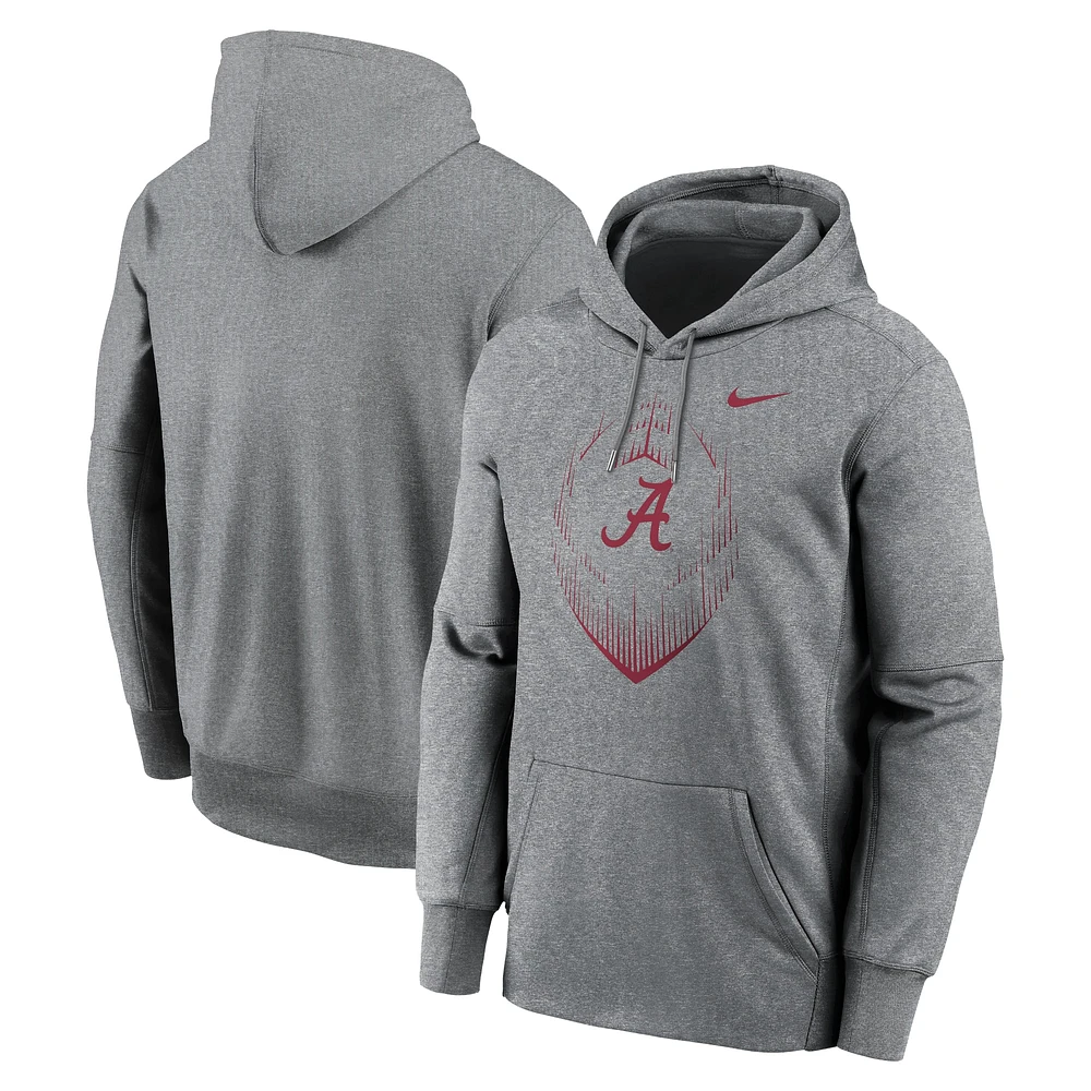 Sweat à capuche Nike Heather Grey Alabama Crimson Tide Icon Football Performance pour homme