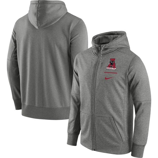 Sweat à capuche entièrement zippé Nike Alabama Crimson Tide Throwback Primary Logo Stack Performance pour homme, gris chiné