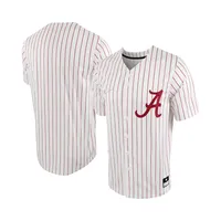 Maillot de baseball réplique à boutons complets Nike pour homme blanc/cramoisi Alabama Crimson Tide Pinstripe