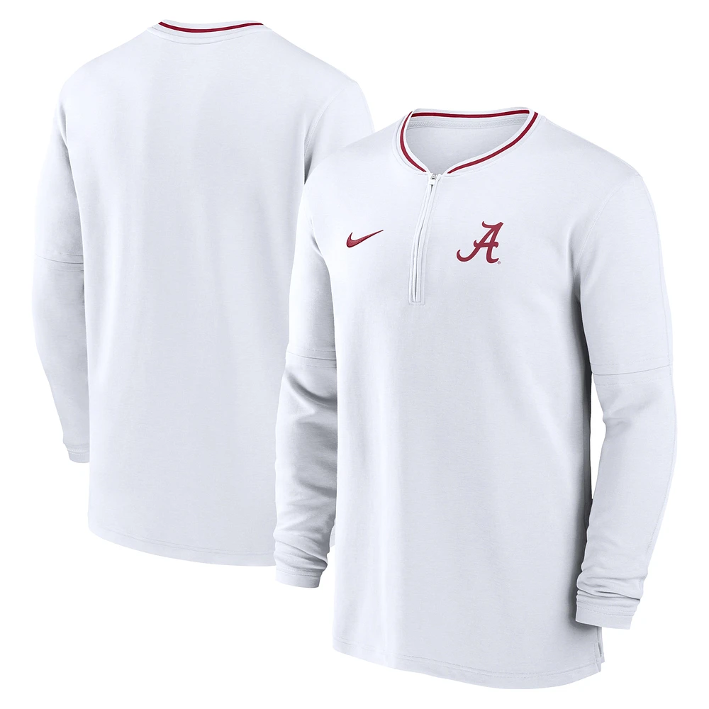 Men's Nike White Alabama Crimson Tide 2024 Sideline Coach Performance Half-Zip Long Sleeve Top