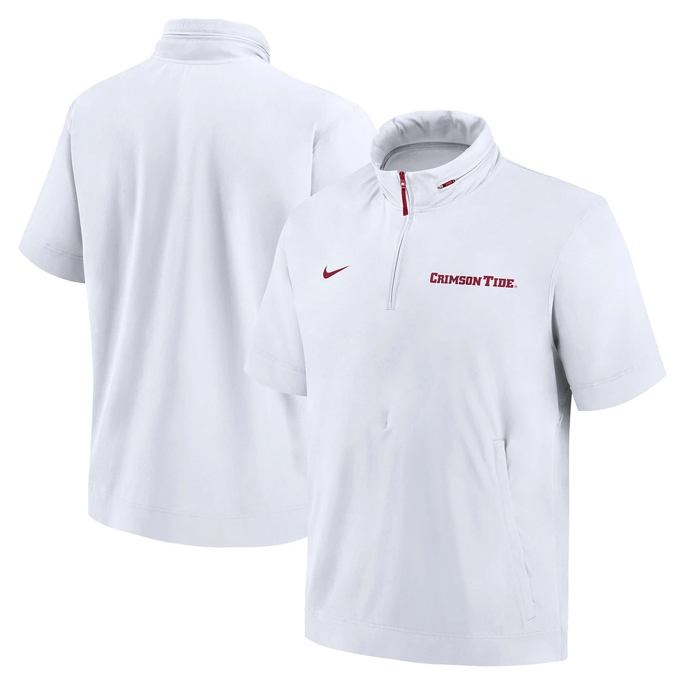 Men's Nike White Alabama Crimson Tide 2024 Sideline Coach Short Sleeve Half-Zip Hoodie Jacket