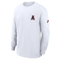 T-shirt à manches longues et poche Nike Alabama Crimson Tide Legacy Max90 pour homme, blanc