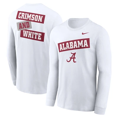 T-shirt à manches longues Nike Alabama Crimson Tide Two-Hit Classic Location pour homme, blanc