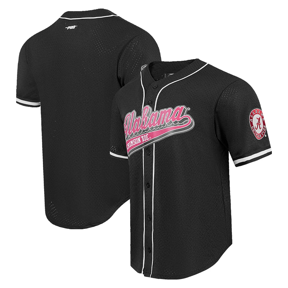 Maillot de baseball réplique à boutons complets en maille Alabama Crimson Tide Pro Standard noir pour hommes