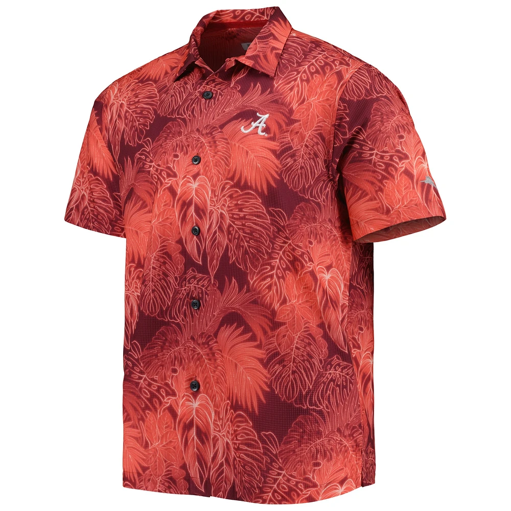 Men's Tommy Bahama Crimson Alabama Tide Coast Luminescent Fronds IslandZone Button-Up Camp Shirt