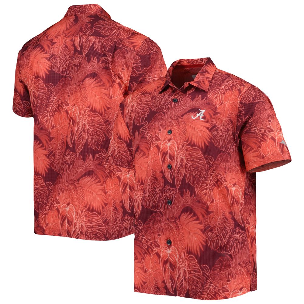 Men's Tommy Bahama Crimson Alabama Tide Coast Luminescent Fronds IslandZone Button-Up Camp Shirt