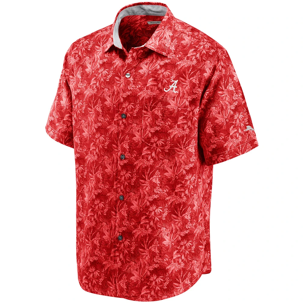 Men's Tommy Bahama Crimson Alabama Tide Sport Jungle Shade Camp Button-Up Shirt