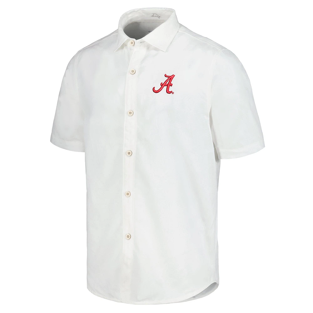 Men's Tommy Bahama White Alabama Crimson Tide Coconut Point Palm Vista IslandZone Camp Button-Up Shirt