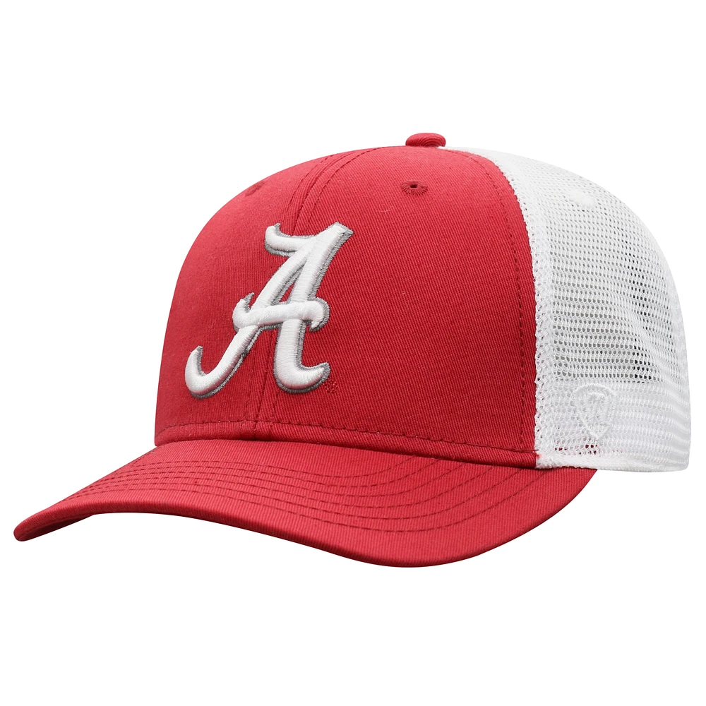 Casquette snapback de camionneur Alabama Crimson Tide Top of the World pour homme, couleur cramoisie/blanche