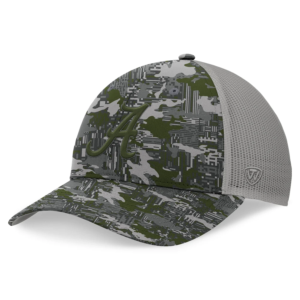 Casquette ajustable camouflage Top of the World pour hommes, gris, Alabama Crimson Tide OHT, engagement militaire d'appréciation