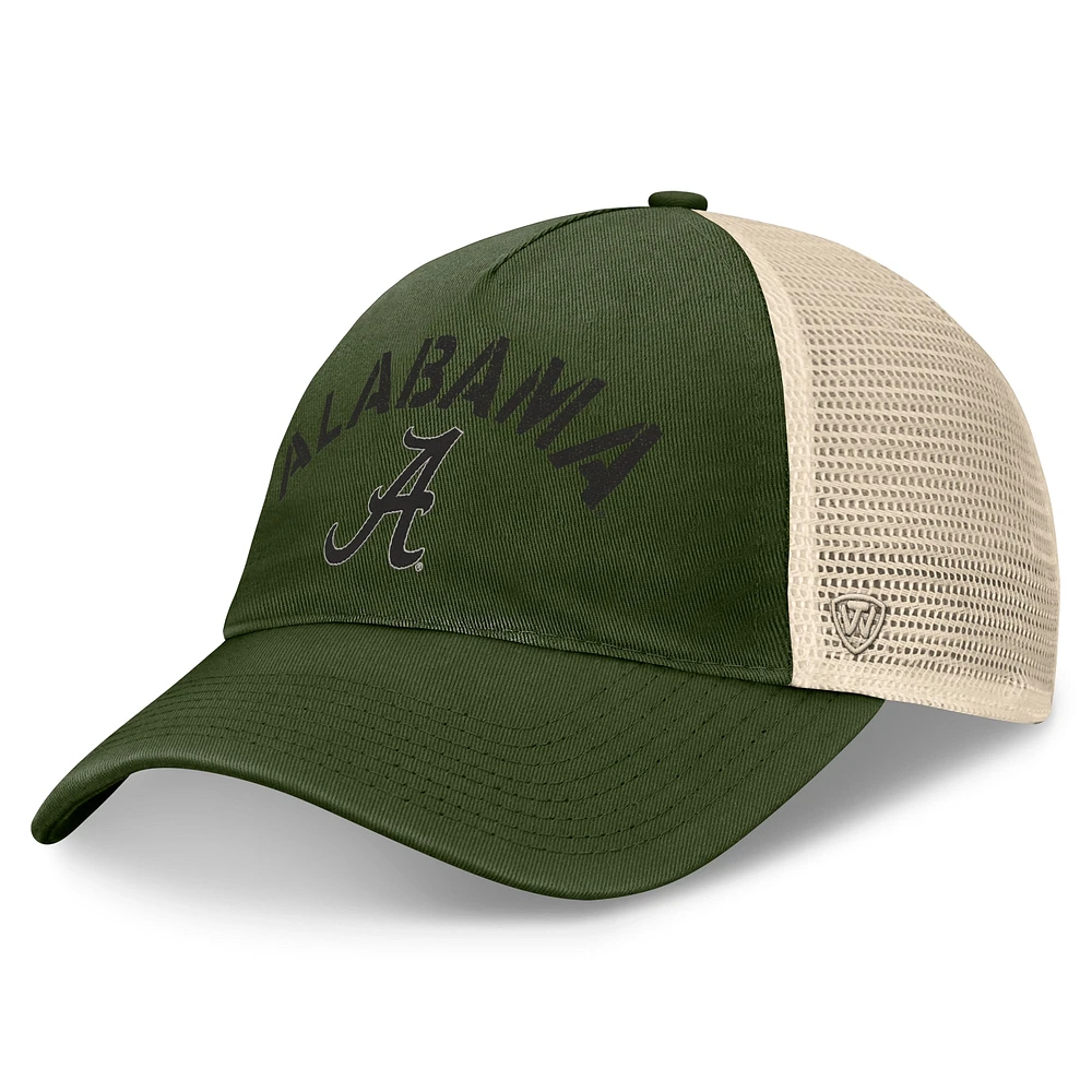 Chapeau réglable Top of the World Hunter Green Alabama Crimson Tide OHT pour hommes, appréciation militaire Glory Trucker