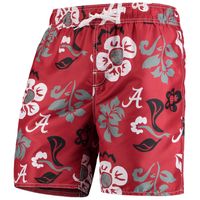 Men's Wes & Willy Crimson Alabama Tide Floral Volley Swim Trunks