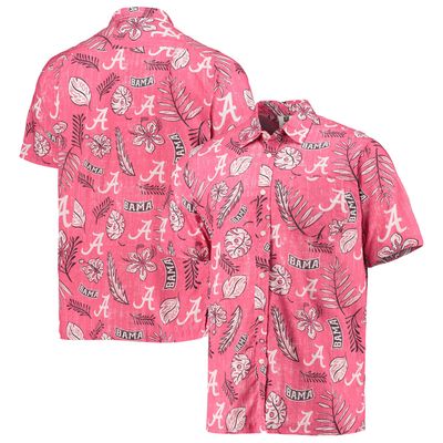 Men's Wes & Willy Crimson Alabama Tide Vintage Floral Button-Up Shirt