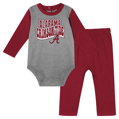 Ensemble body à manches longues et pantalon Alabama Crimson Tide Double Up pour nouveau-né nourrisson