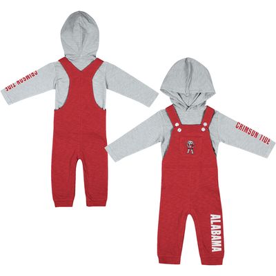 Newborn & Infant Colosseum Heathered Crimson/Heathered Gray Alabama Crimson Tide Chim-Chim Long Sleeve Hoodie T-Shirt Overall Set