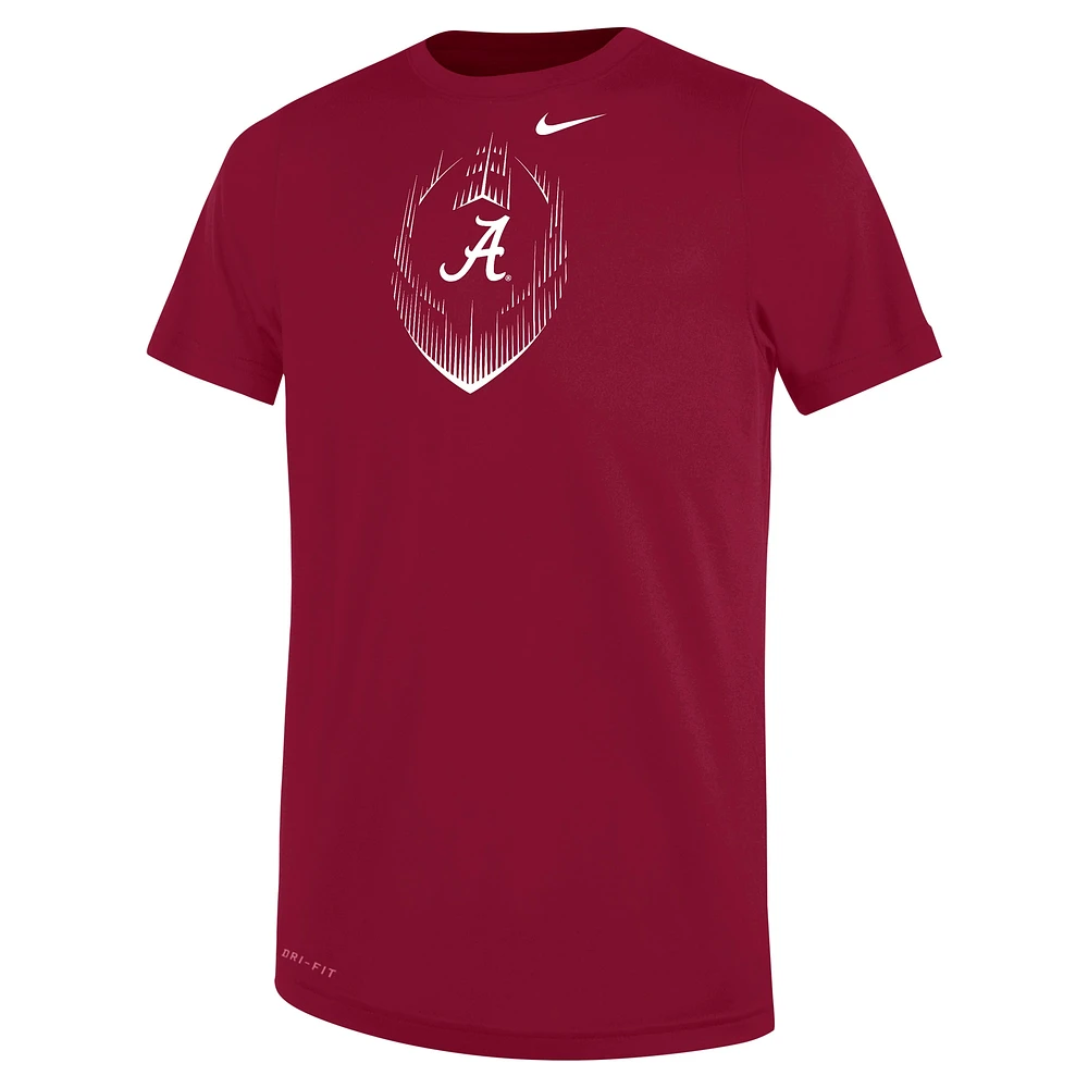 T-shirt de performance football Nike Crimson Alabama Tide Legend pour enfants d'âge préscolaire