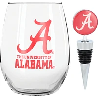 Verre à vin sans pied Alabama Crimson Tide de The Memory Company de 15 oz avec bouchon pour bouteille de vin