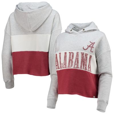 Women's '47 Heathered Gray/Heathered Crimson Alabama Tide Lizzy Colorblocked Cropped Pullover Hoodie