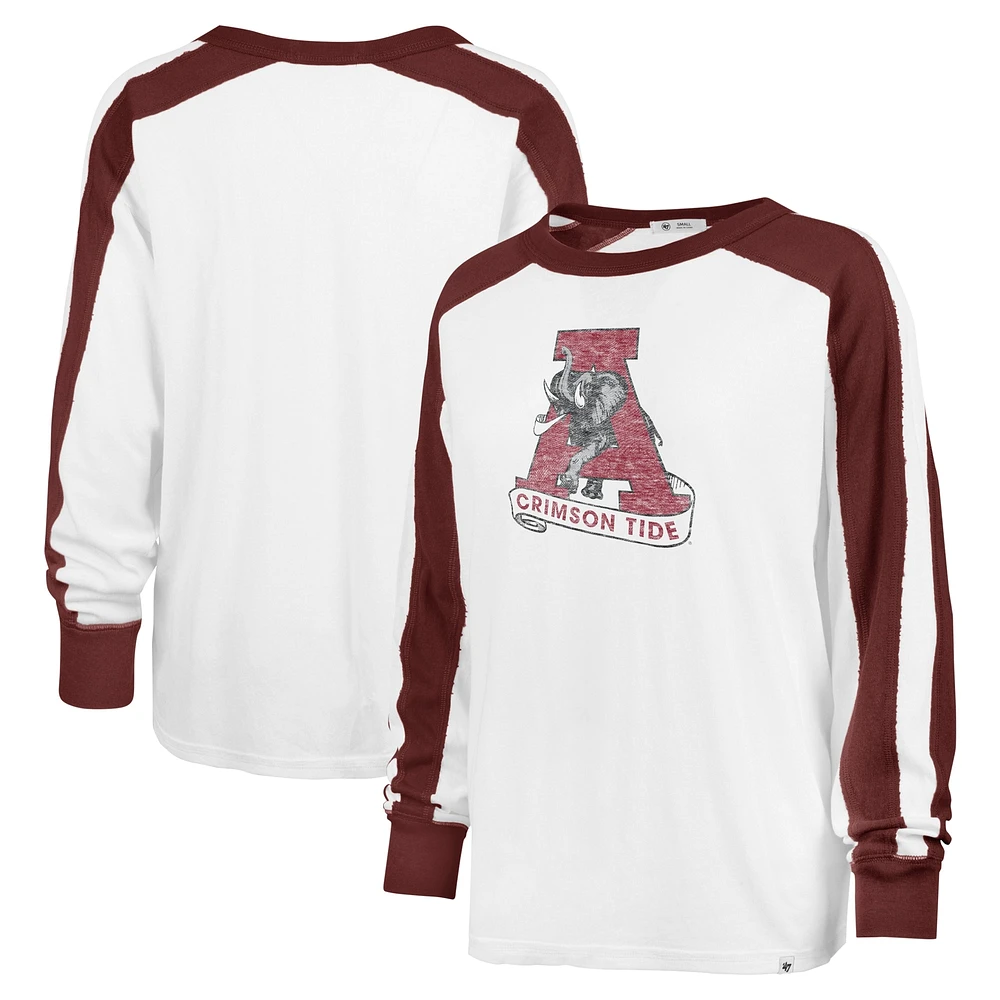 T-shirt blanc à manches longues '47 Alabama Crimson Tide Premier Caribou Raglan pour femmes