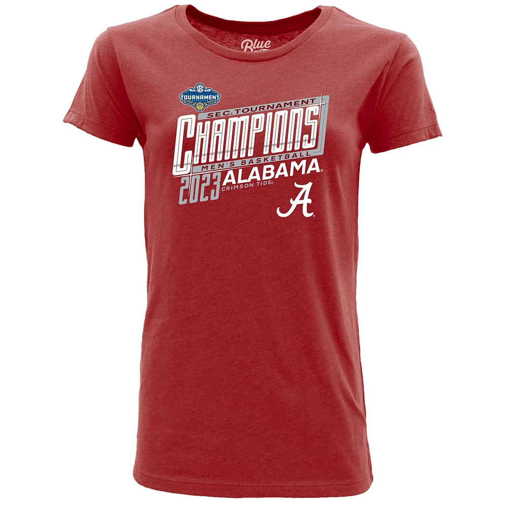 T-shirt pour femme Blue 84 Crimson Alabama Tide 2023 SEC Basketball Conference Tournament Champions Locker Room hommes