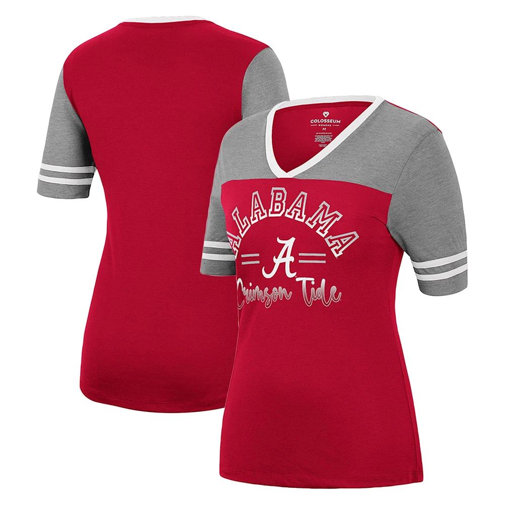 Colisée Crimson/Heathered Grey pour femmes Alabama Crimson Tide There You Are T-shirt à encolure en V