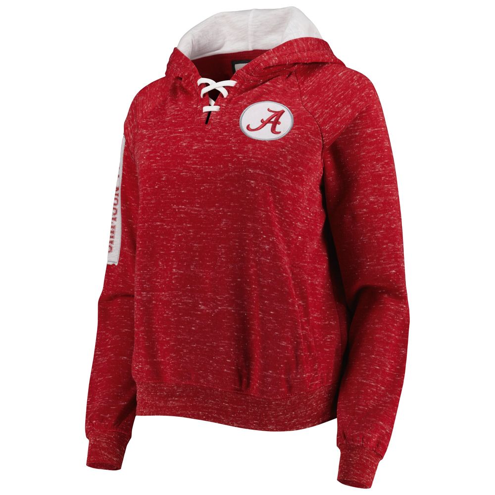 Women's Colosseum Crimson Alabama Tide The Devil Speckle Lace-Placket Raglan Pullover Hoodie