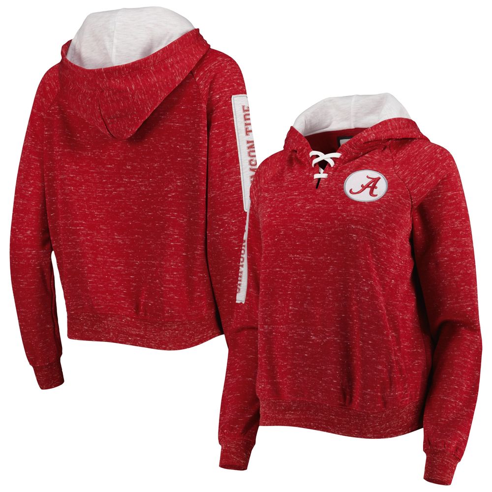 Women's Colosseum Crimson Alabama Tide The Devil Speckle Lace-Placket Raglan Pullover Hoodie