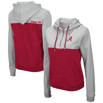 Sweat à capuche léger demi-zip pour femme Colosseum gris/cramoisi Alabama Crimson Tide Aidan