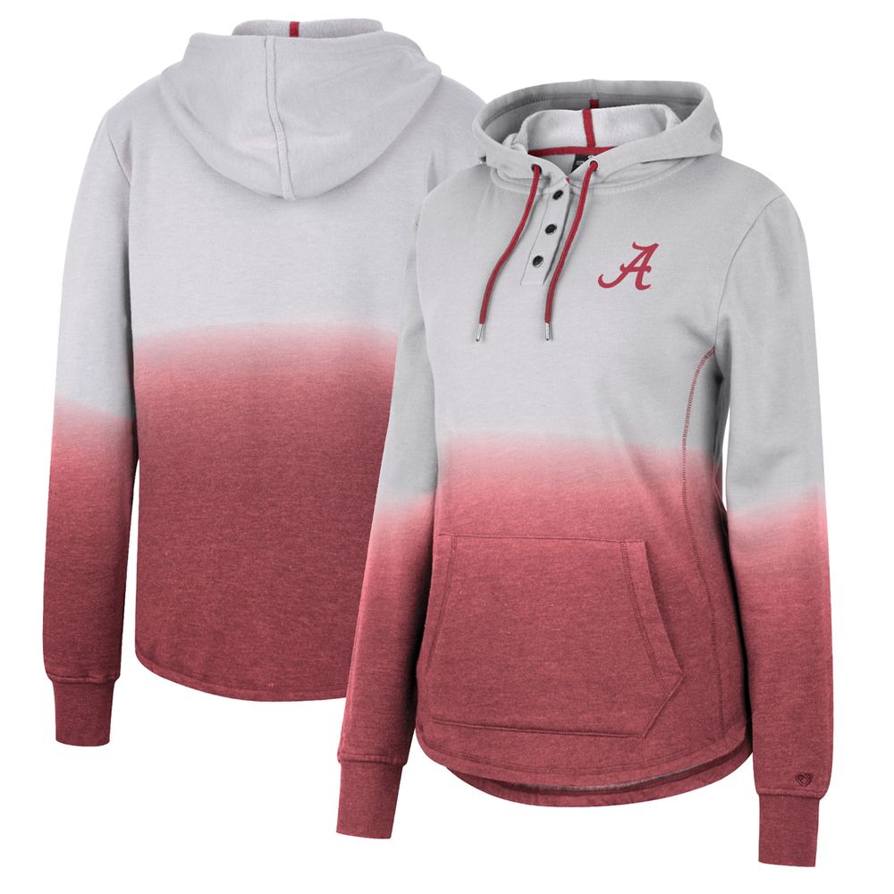 Women's Colosseum Gray/Crimson Alabama Crimson Tide Aurelia Dip-Dye Quarter-Snap Pullover Hoodie