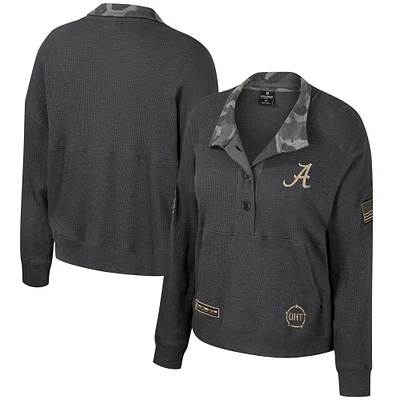 Sweat-shirt thermique Colosseum Heather Charcoal pour femmes Alabama Crimson Tide OHT Military Appreciation Payback Henley