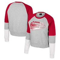 Sweat-shirt à col rond et strass Katinka pour femme Colosseum Heather Grey Alabama Crimson Tide