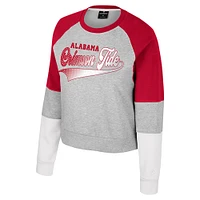 Women's Colosseum Heather Gray Alabama Crimson Tide Katinka Rhinestone Scoop Neck Pullover Sweatshirt