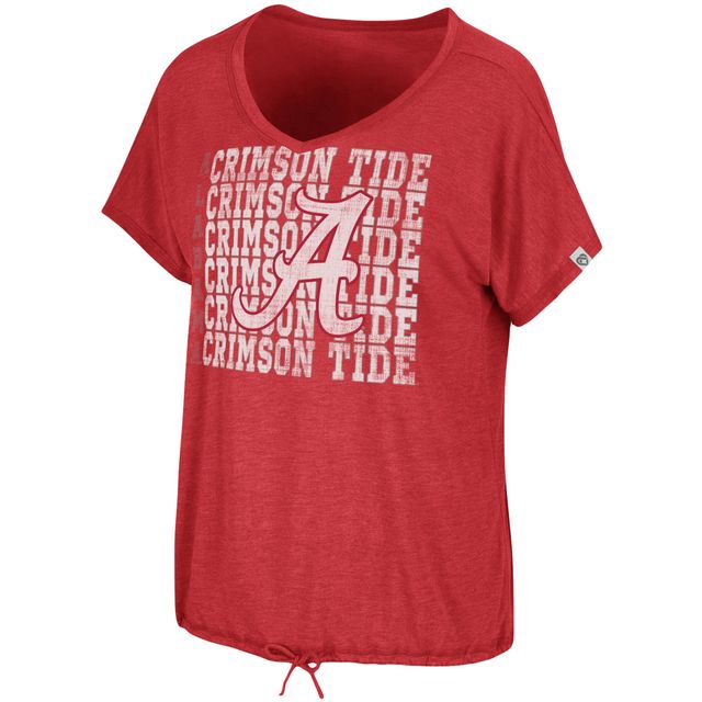 Colosseum chiné Crimson Alabama Tide Fifth Sense T-shirt à col en V avec cordon de serrage pour femmes